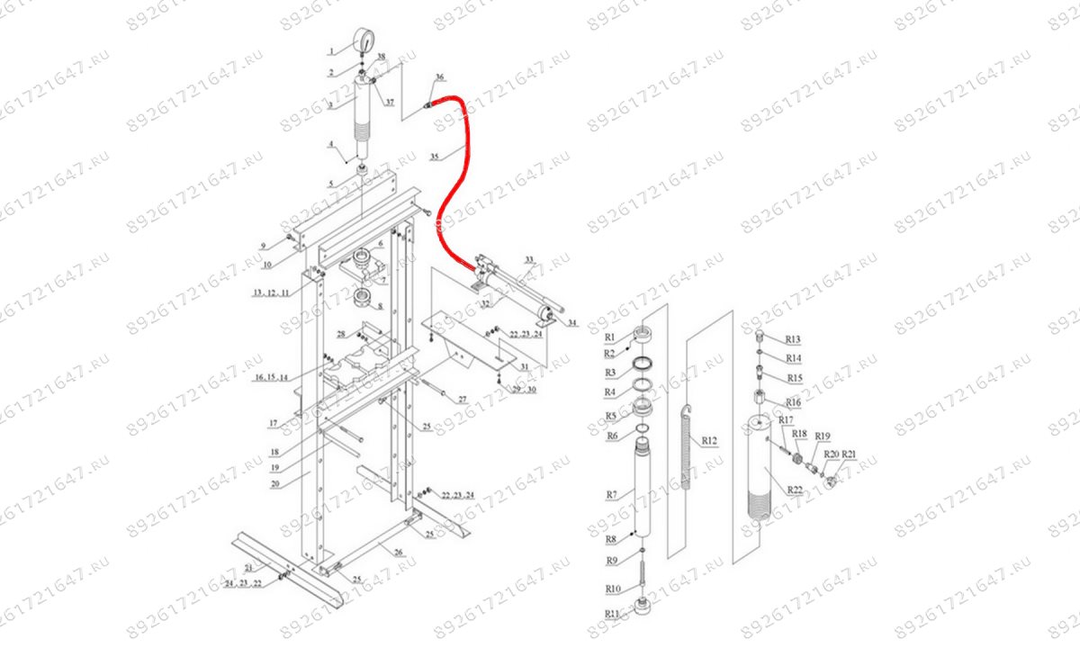  Шланг гидравлический (Hydraulic hose п.35) HJ0804.5005, HJ0804.7016 (1)