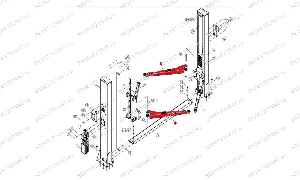  Трехсекционная лапа левая 760-1460 V2-5.5 RAL1018 (0)