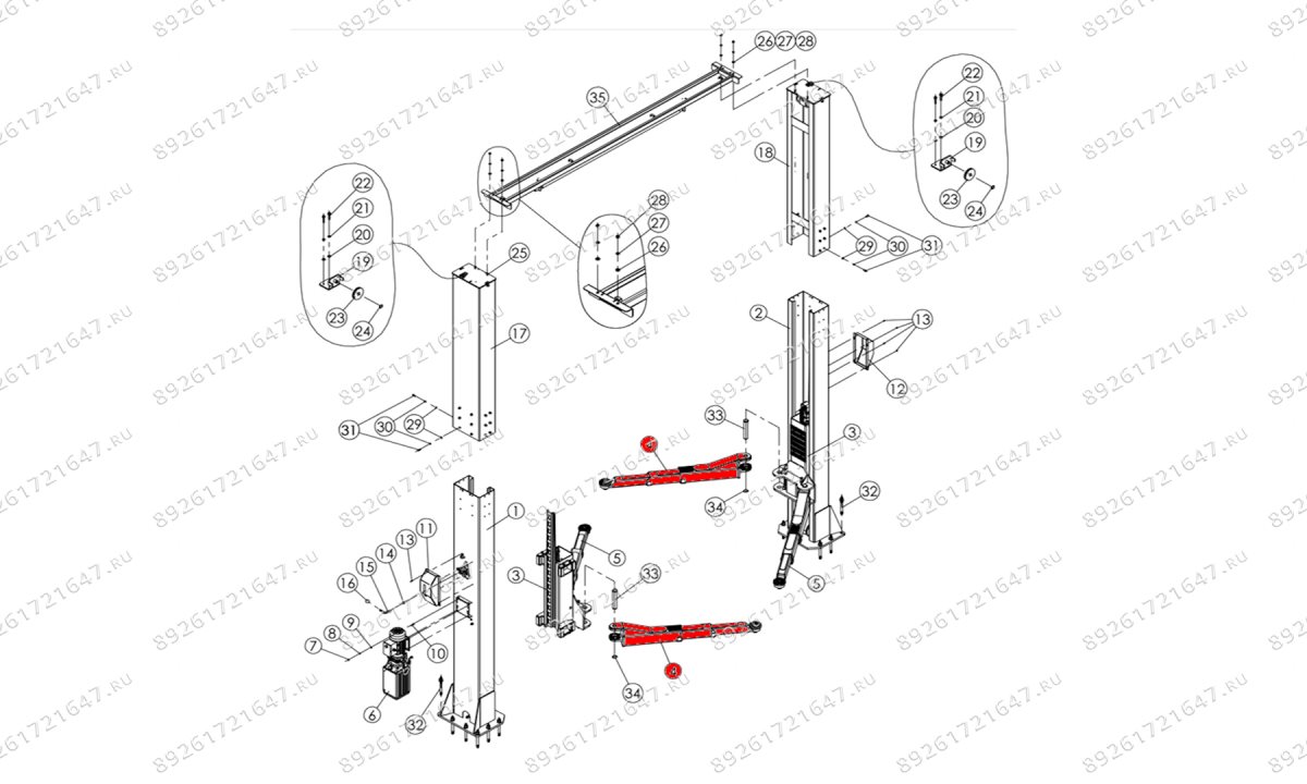  Трехсекционная лапа левая 760-1460 V2-5.5L RAL1018 (0)