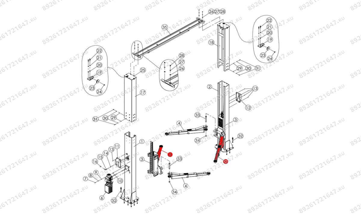  Трехсекционная лапа правая 760-1460 V2-5.5L RAL1018 (0)
