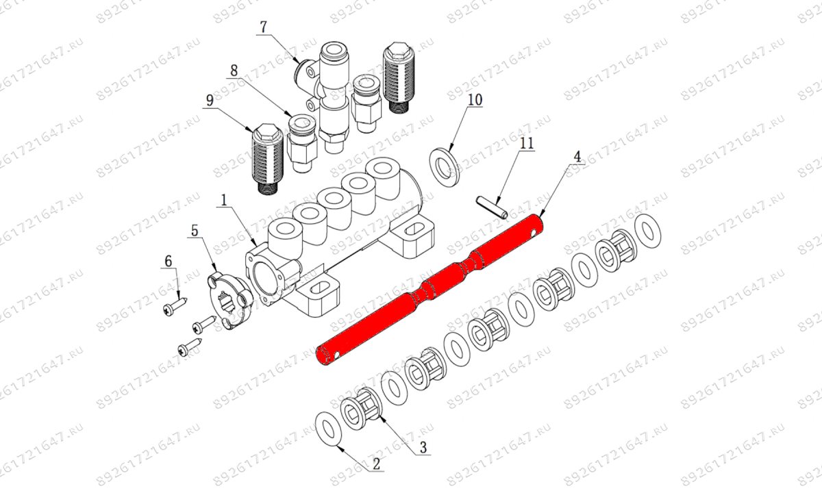  Шток пневмораспределителя пятиходового правого V524, V526, V526U (0)