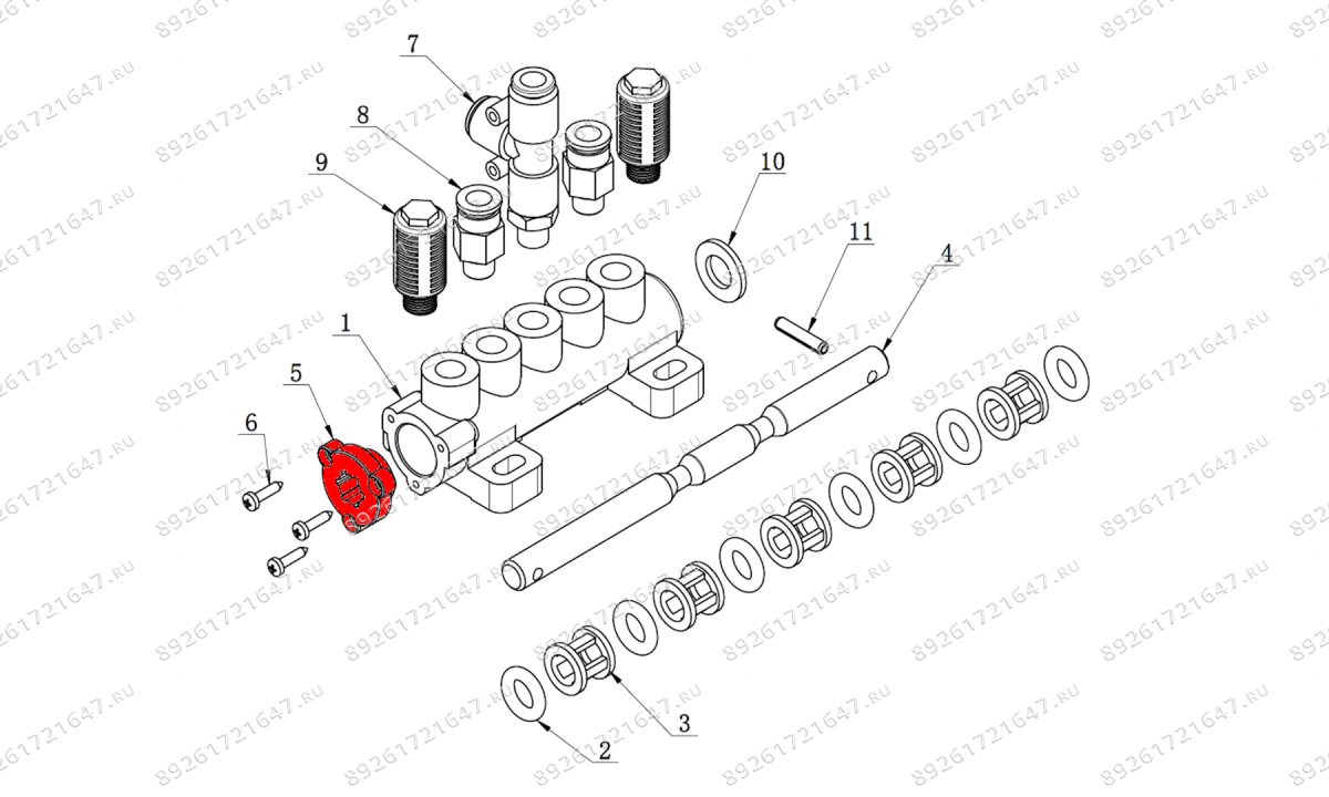  Крышка пневмораспределителя пятиходового V521, V524, V526, V526U, V624, V626, V626IT, V730 (0)