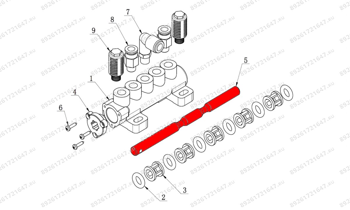  Шток пневмораспределителя пятиходового левого V524, V526, V526U (0)