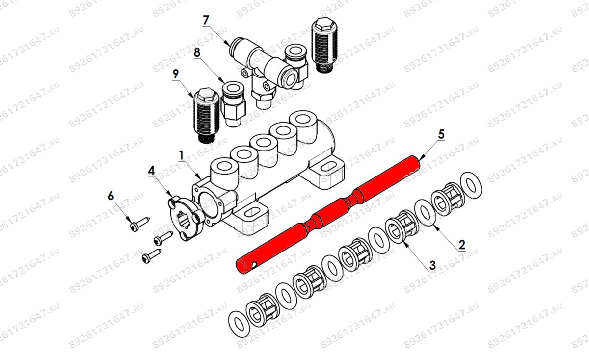  Шток пневмораспределителя пятиходового центрального и левого V521, V624, V626, V626IT, V730 (0)