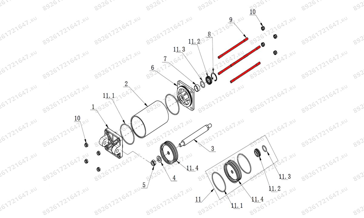  Болт-шпилька цилиндра монтажной колонны V624, V626, V626IT, V730 (0)