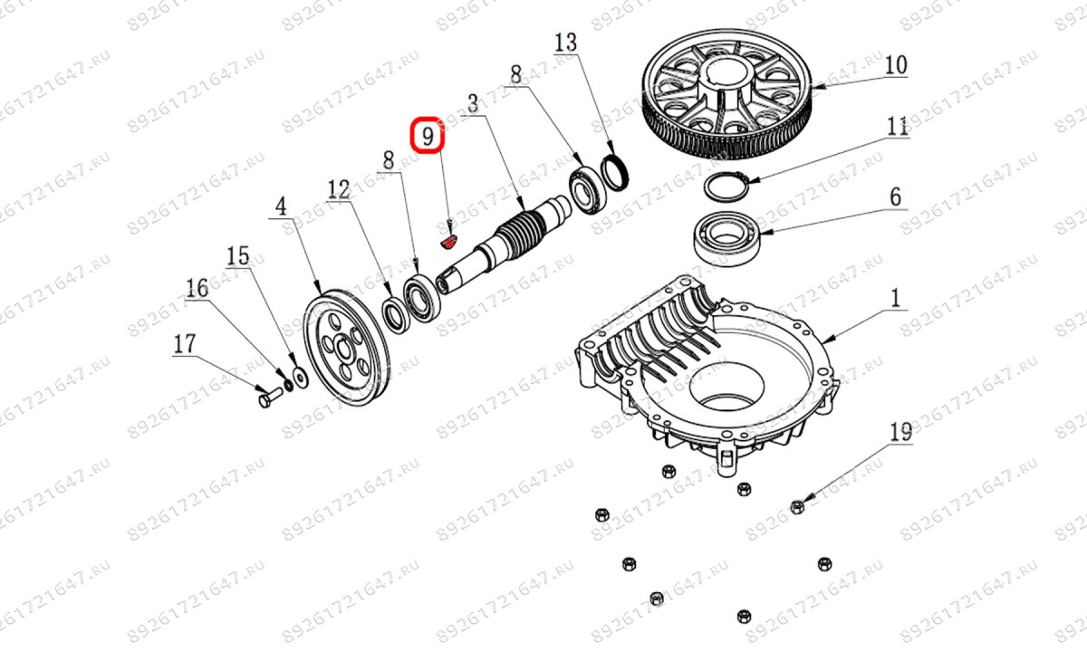  Плоский ключ червячного вала двигателя V521, V524, V526, V526U, V624, V626, V626IT, V730 (0)
